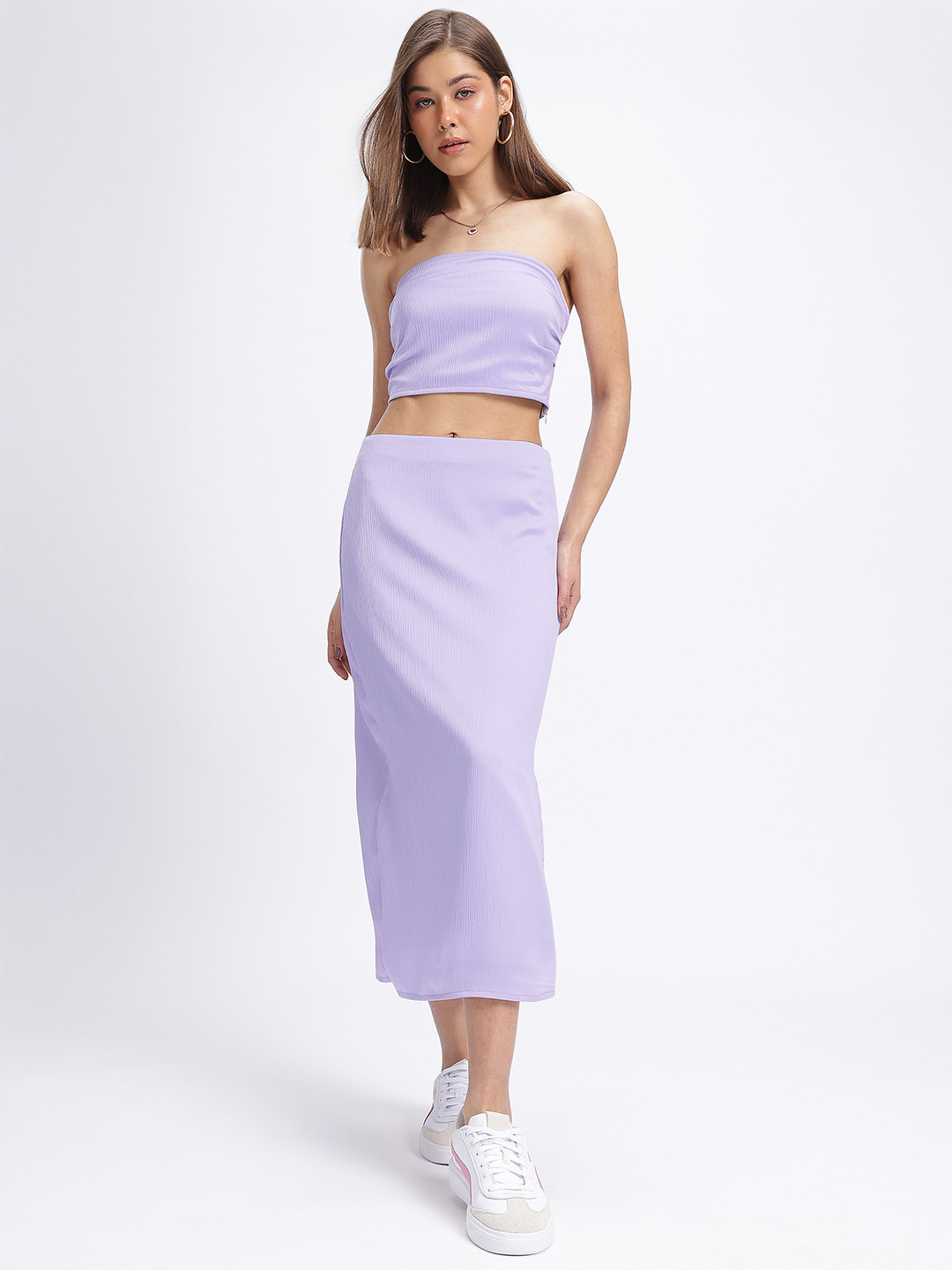 glitchez Slit Hem Ruched Crinkled Satin-Finish Co-Ords