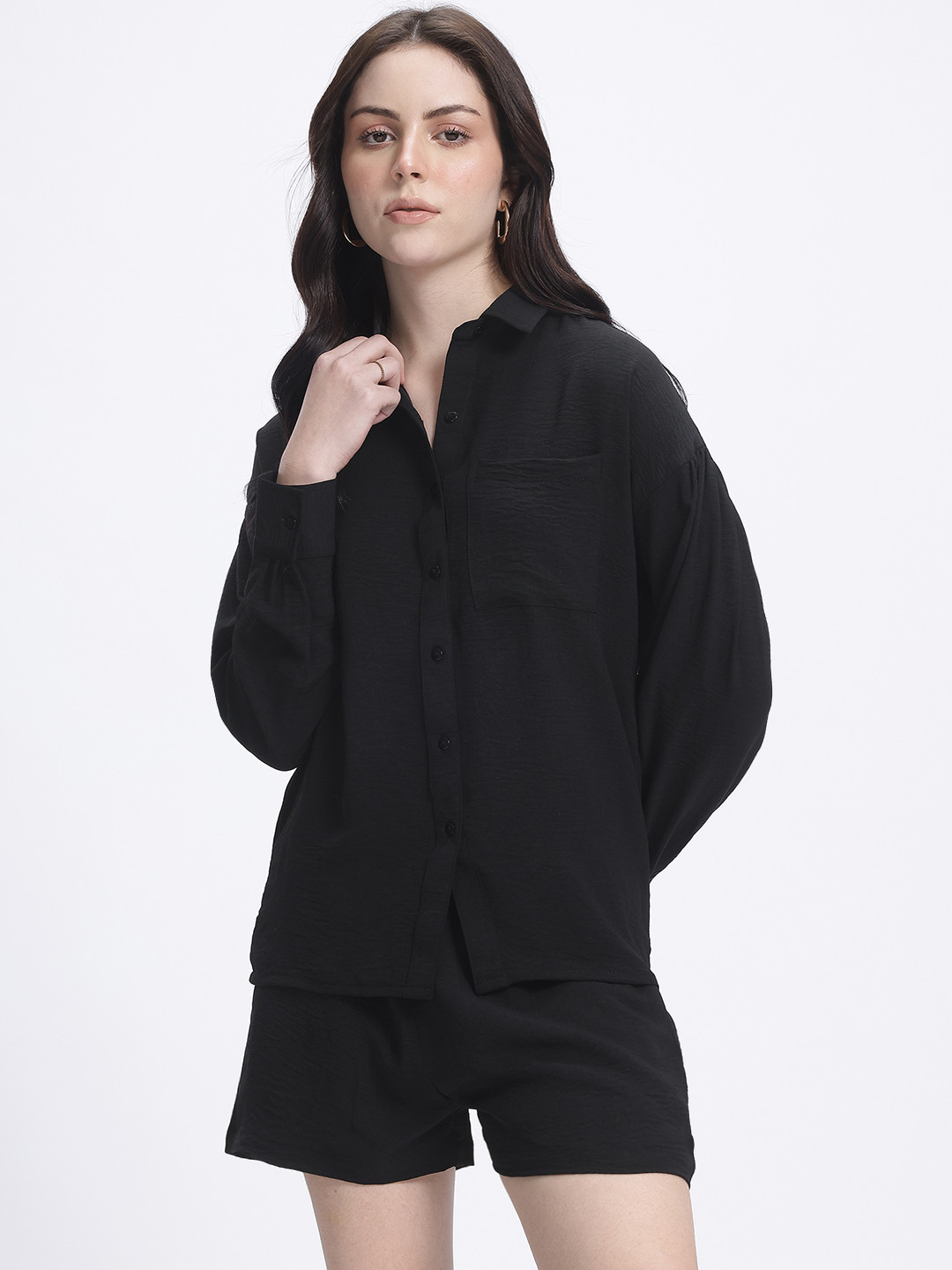 glitchez Crinkled Effect Drop-Shoulder Shirt With Shorts