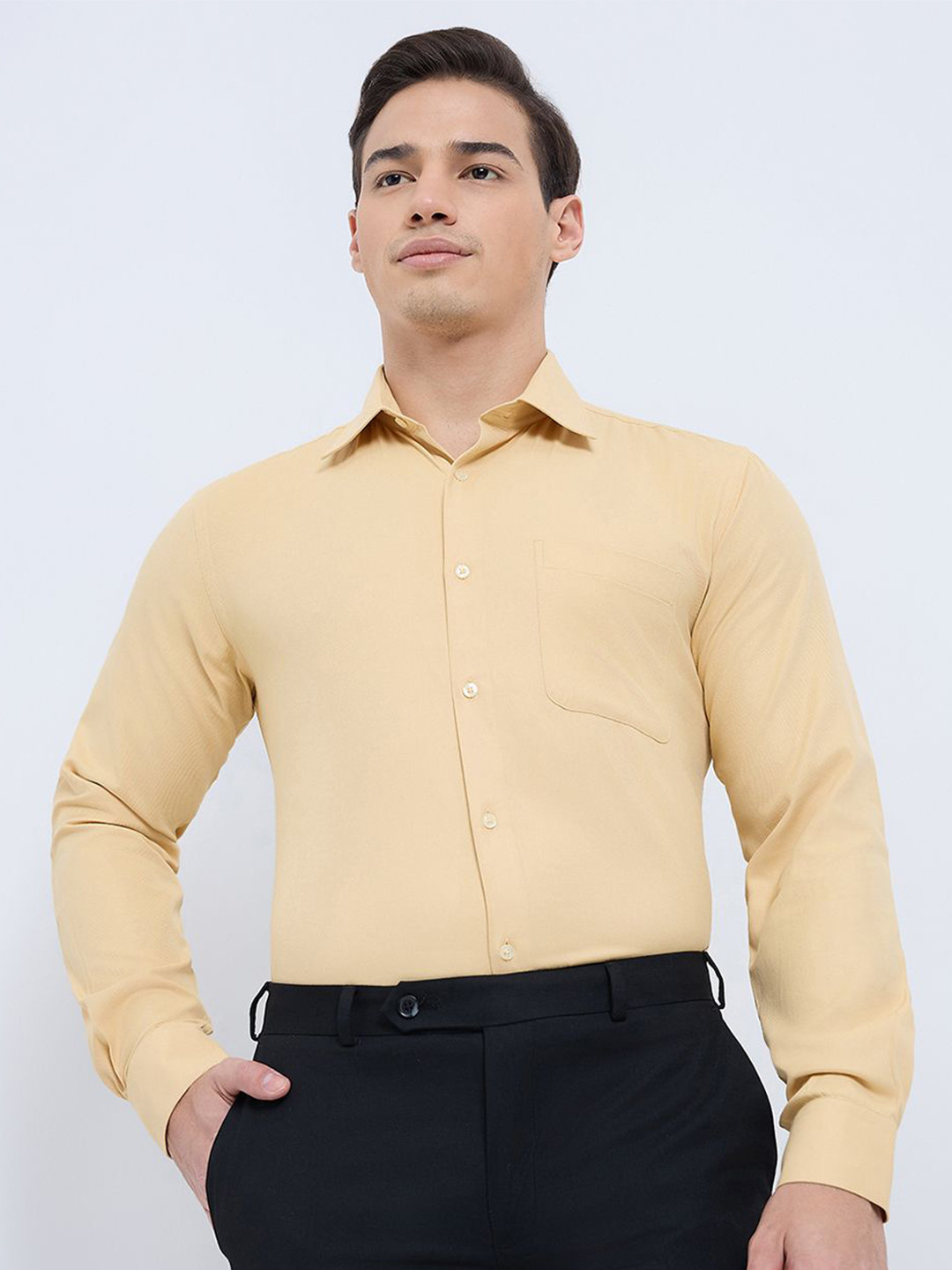 Raymond Structure Patterned Printed Pure Cotton Cutaway Collar Formal Shirt