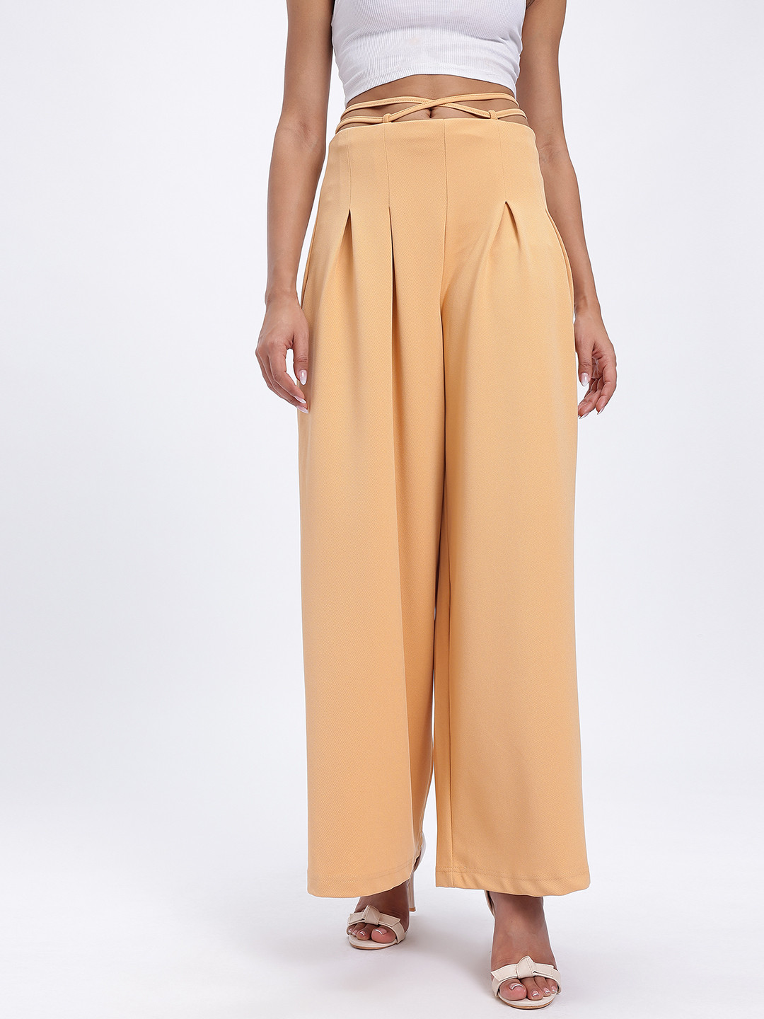 glitchez Women Waist Tie-Ups Wide Leg Trouser