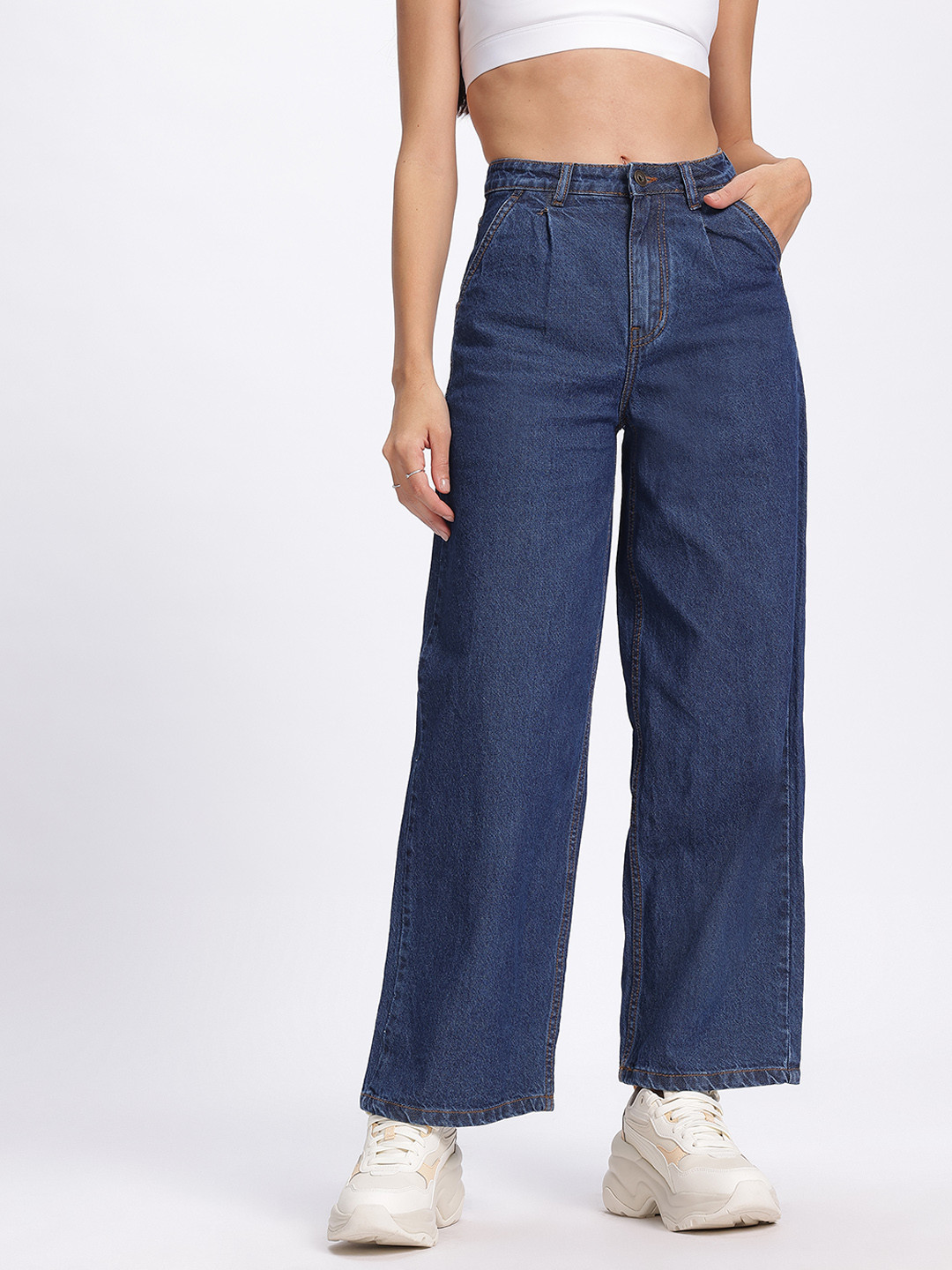 glitchez Women Pleated wide leg Jeans