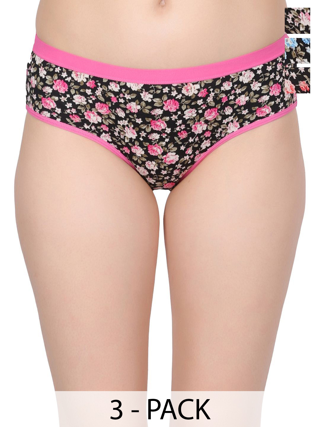 Amour Secret Pack Of 3 Floral Printed Mid Rise Hipster BriefsP2012B_Lblu_Pch_Pnk_S