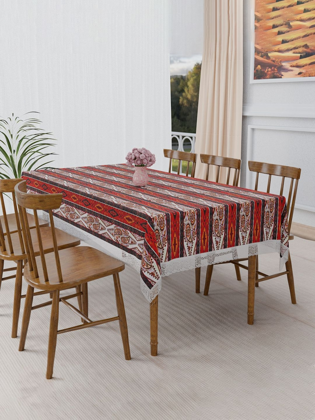 Aura Brown Carry Stripe FBS 45x70 Inch PVC Dining 6 Seater Waterproof Table Cover