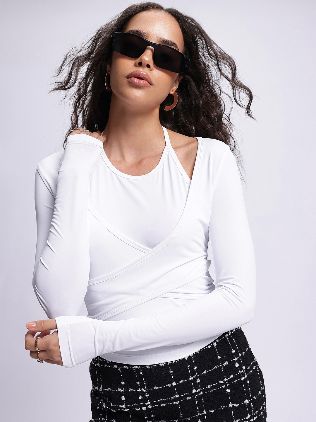 glitchez Soft & Sleek Halter Neck Top with Cross-Over Detail