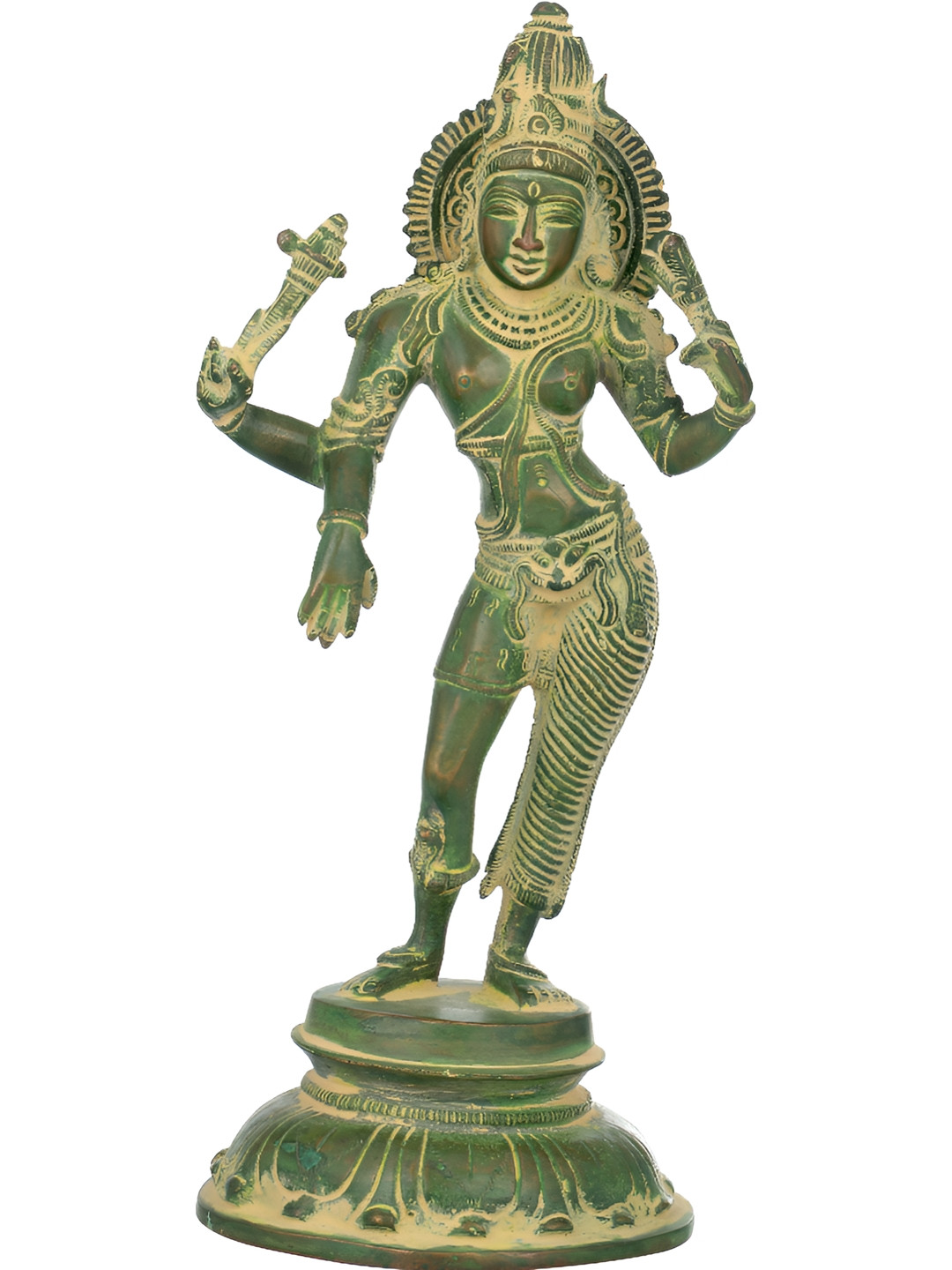 Exotic India Ardhanarishvara Shiva Shakti Green Brass Metallic Prayer Room Medium Showpiece - 11.6 Inches
