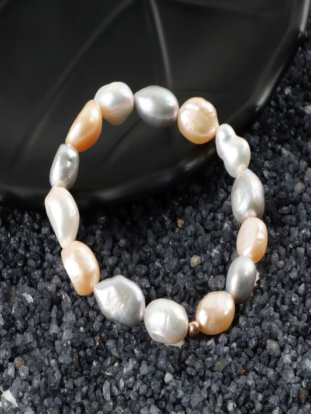 Nirvana Unisex Sterling Silver Pearls Handcrafted Rose Gold-Plated Bracelet