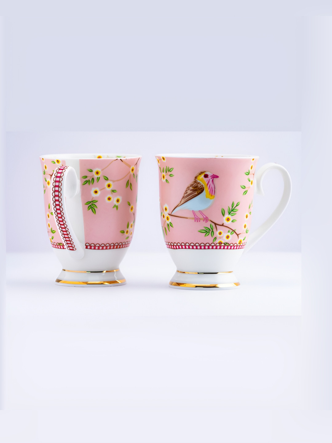 GOLDEN QUEEN'S Planet Pink Floral Ceramic Microwave Safe 2 Piece Mugs-300ml