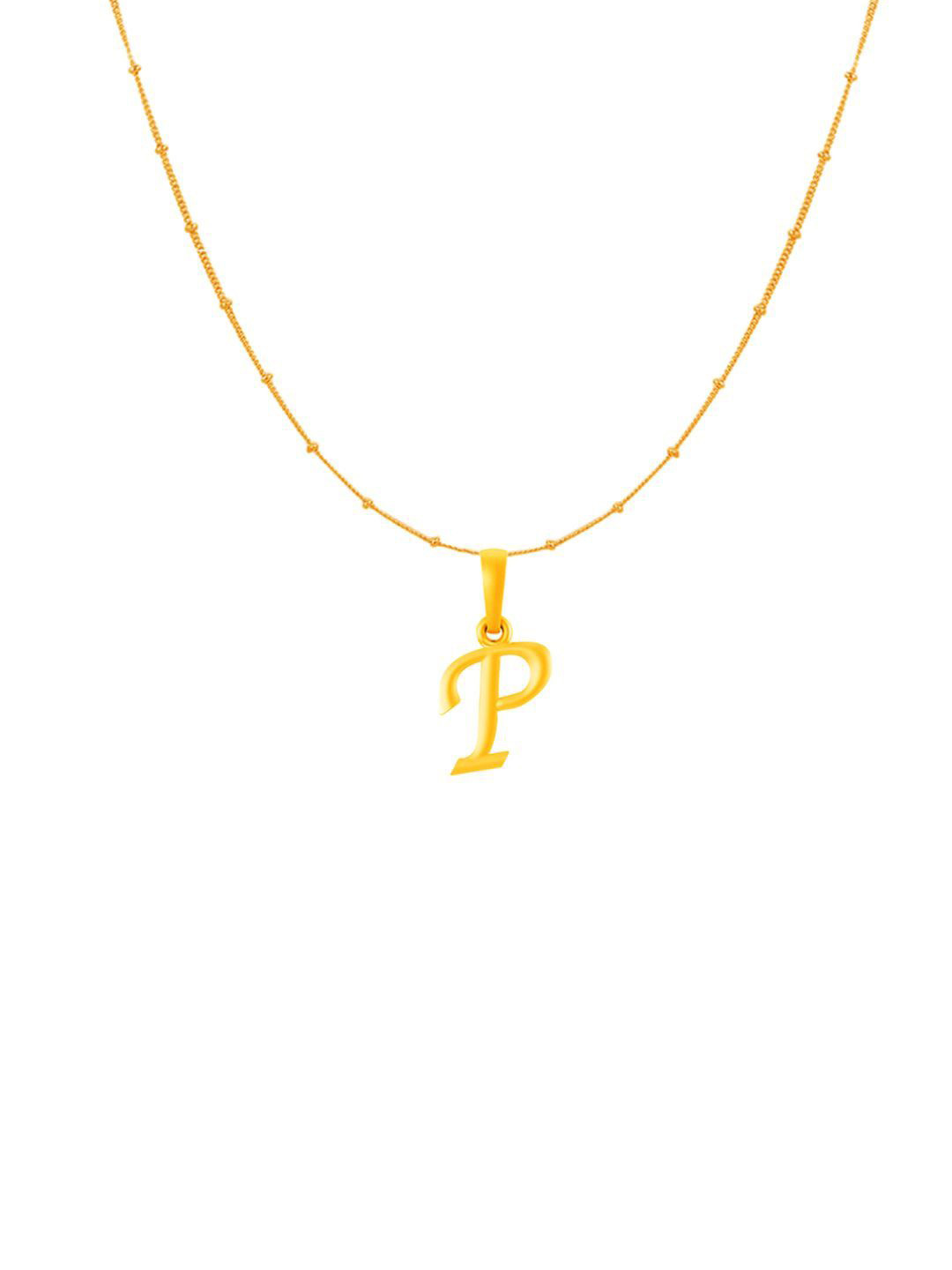 Metronaut Men 925 Sterling Silver 22KTGold-Plated P Alphabet Pendant With Ball Chain