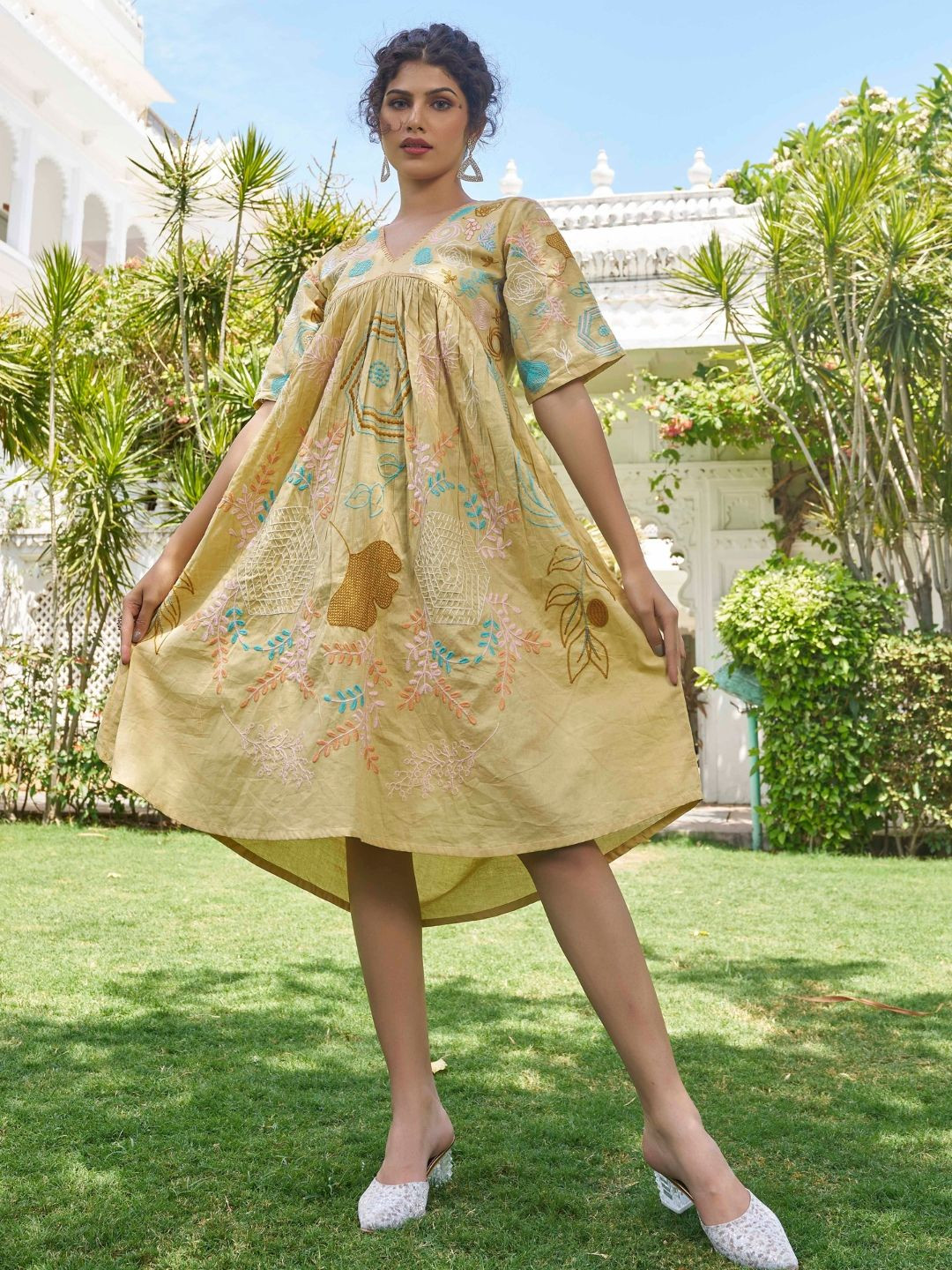 Moda Rapido Floral Embroidered A-Line Dress