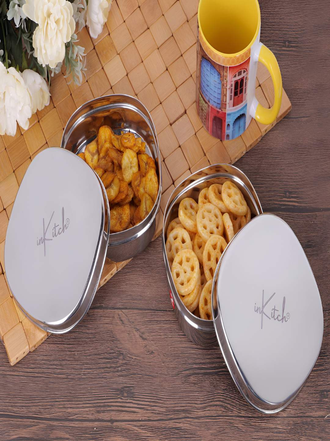 inkitch Steel Stainless Steel Dishwasher Safe 2 Piece Magnetic Fridge Container-900ml