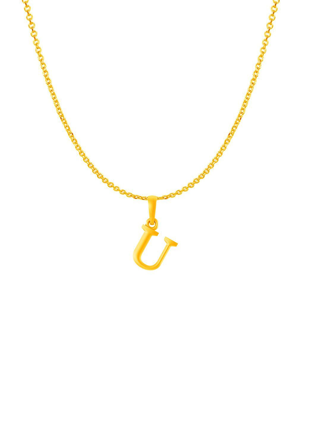 Metronaut Men 925 Sterling Silver 22KTGold-Plated U Alphabet Pendant With Anchor Chain
