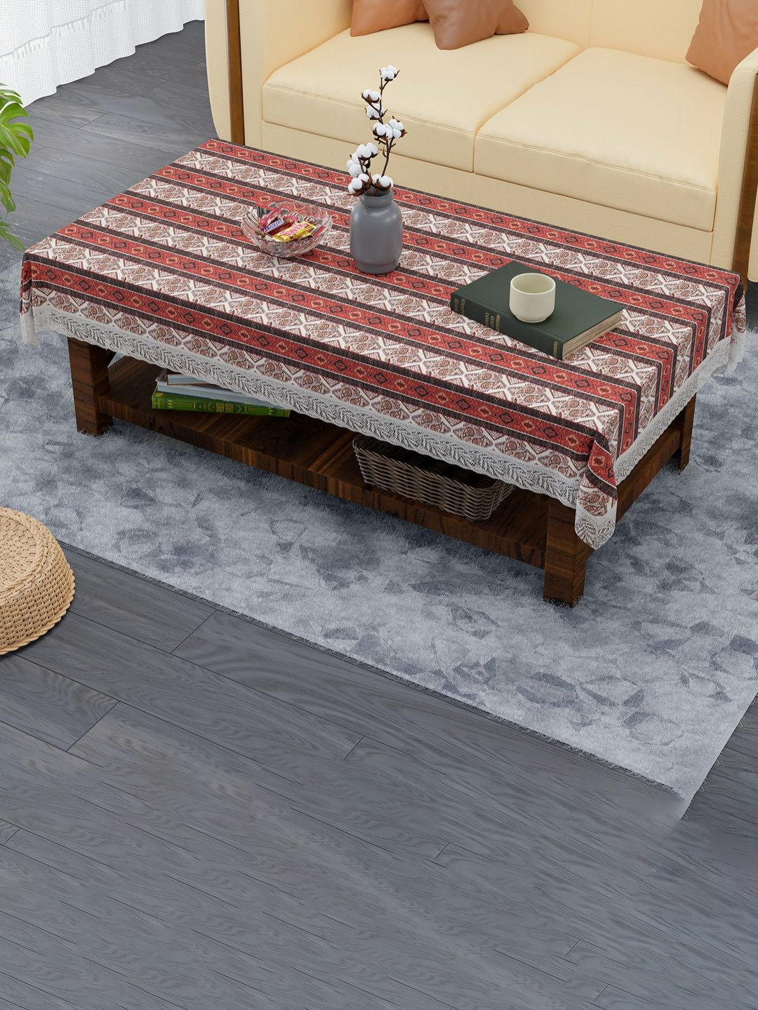 Aura Brown Carry Stripe FBS Pvc 40x60 Inch PVC 4 Seater Centre Table Cover