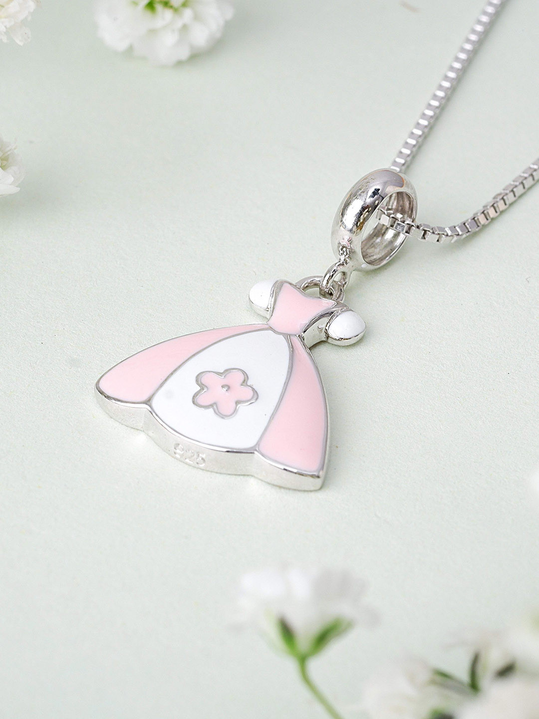 Elegante kids Girls Sterling Silver Rhodium-Plated Contemporary Pendant With Chain
