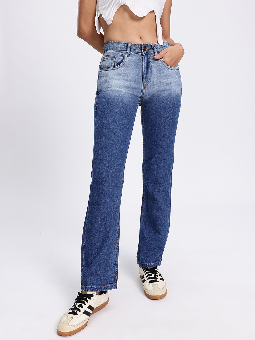 glitchez Women Straight Fit Medium Fade Jeans