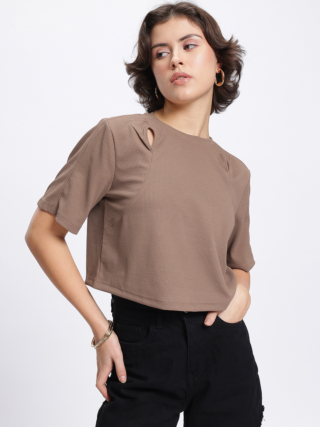 glitchez Peekaboo Self-Striped Cut Out Detail Crop Top