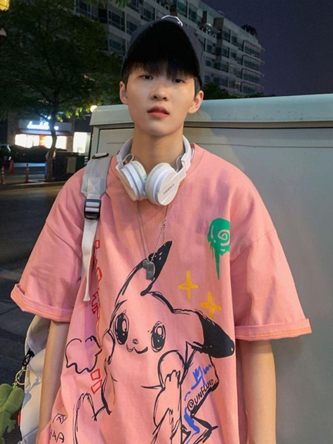 KPOP Men Pokemon Printed Longline Oversized Cotton T-shirt