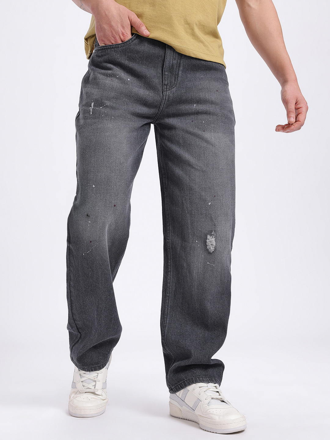 glitchez Men Low Distress Printed Straight Fit Jeans