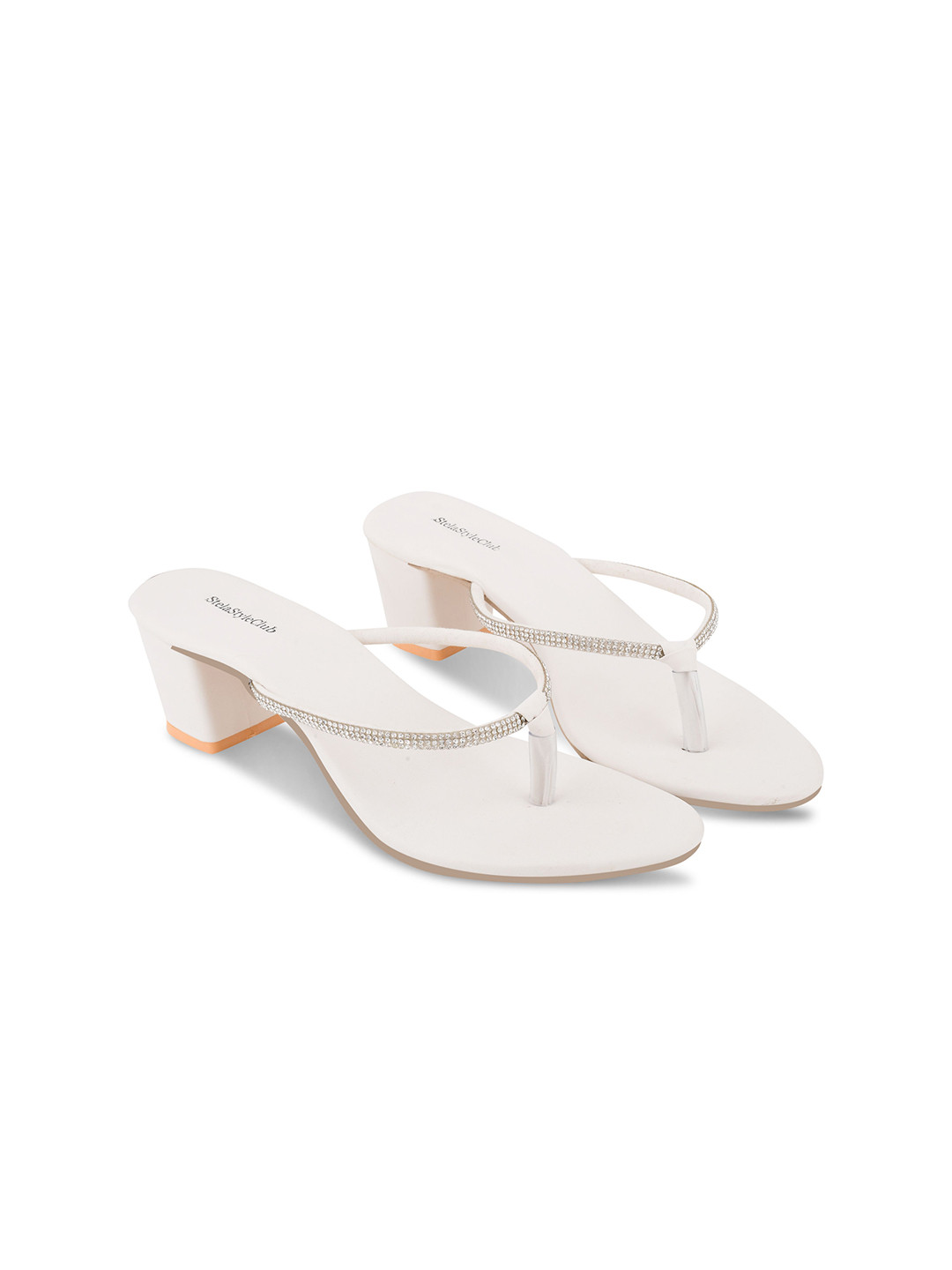 STELASTYLECLUB Women Solid 2 inches Block Sandals With Western - Embellished