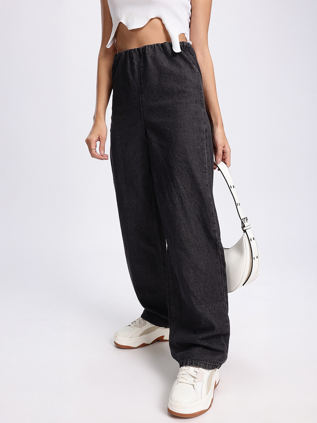 glitchez Women Solid Baggy Jeans