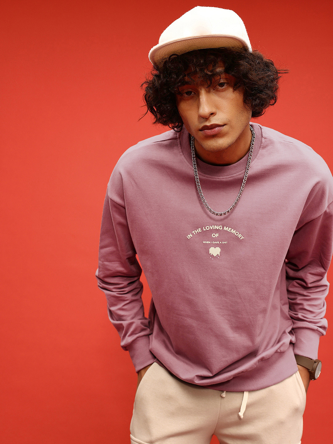 glitchez Sleek Swag Minimal Printed Cotton Terry Oversized Fit Sweatshirt