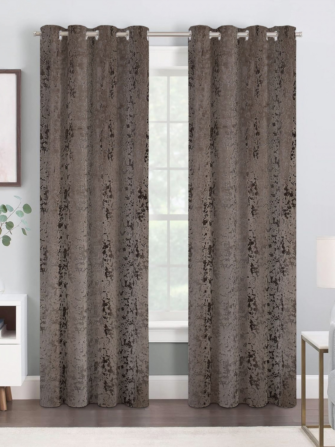 IVAZA Coffee Brown & Brown Set of 2 Black Out Door Curtain