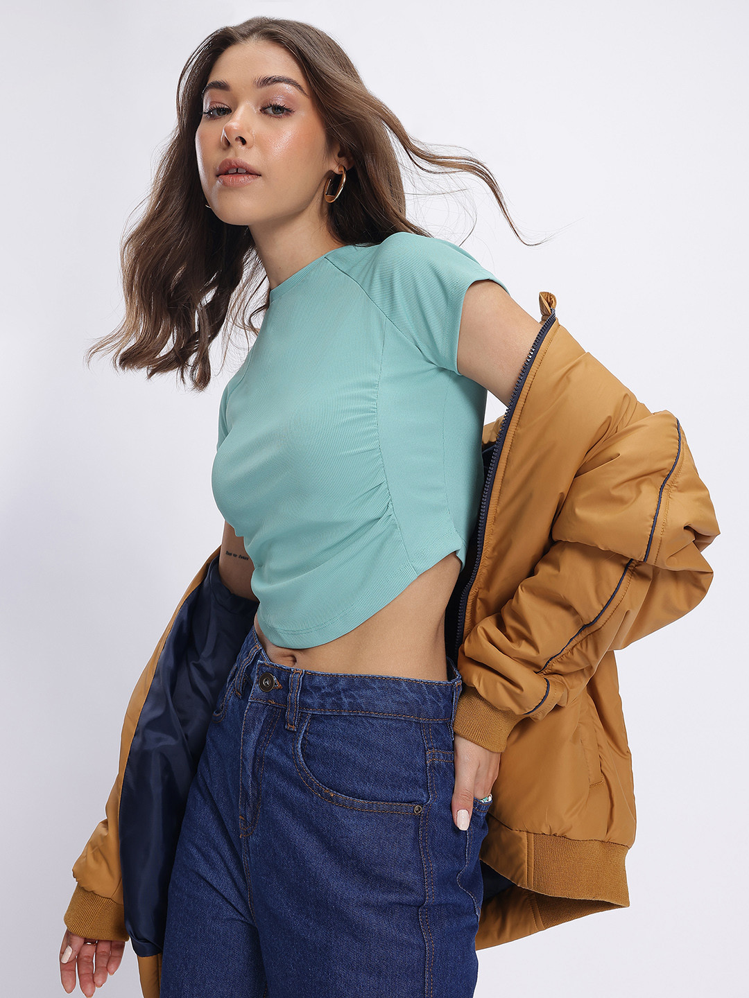 glitchez Knit Ruched Crop Top
