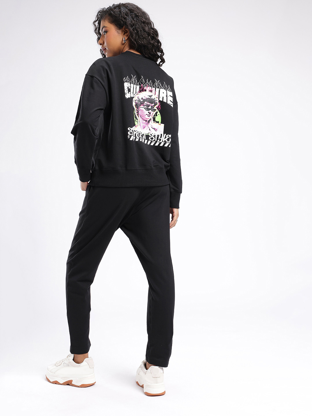 glitchez Graphic Printed Cotton Terry Boxy Sweatshirt With Trousers Co-Ords
