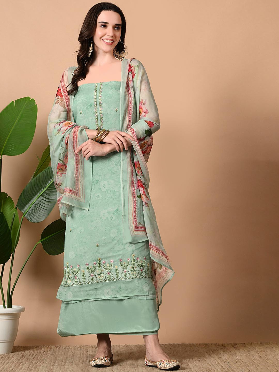 THE WEAVERS SHOP BY RAAVI Printed Organza Unstitched Dress Material