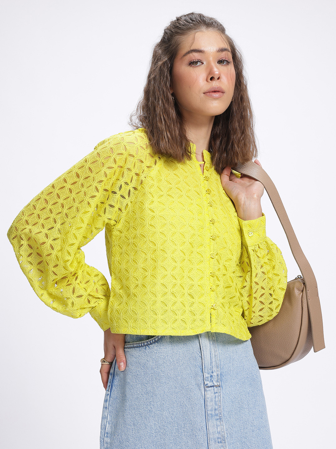 glitchez Pleated Sleeves Lace Shirt