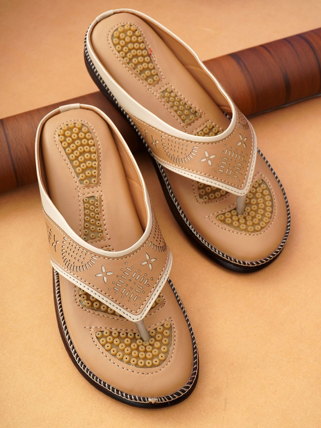 MADAM MAYA Textured T-Strap Flats