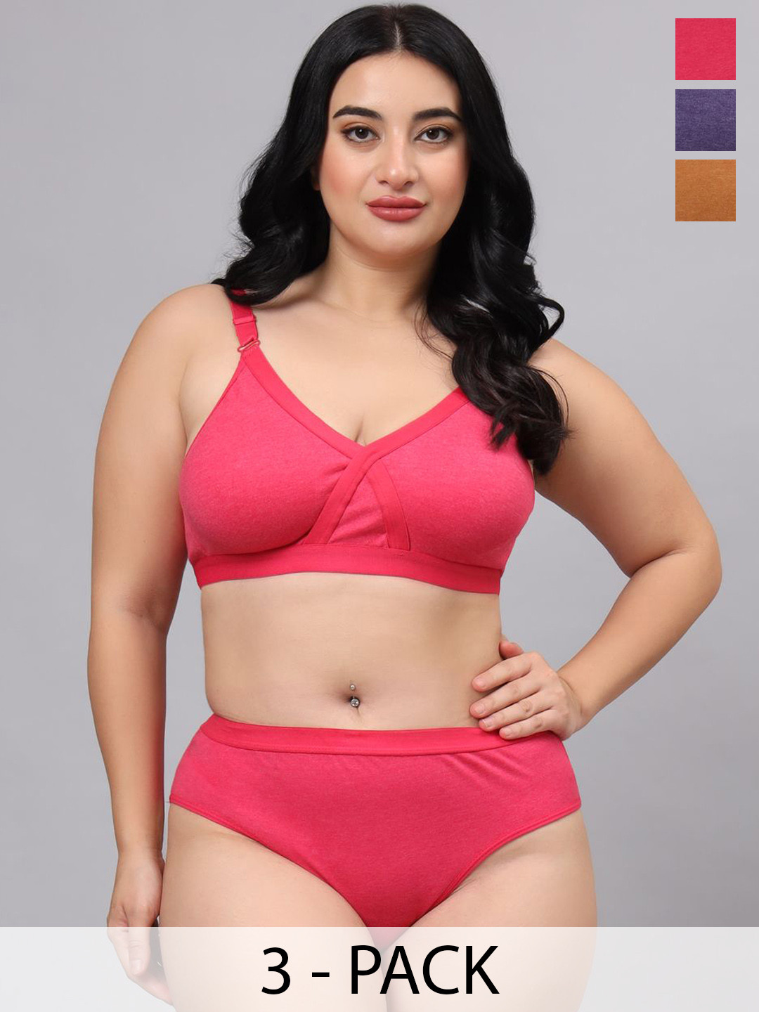 Designer Bugs Pack Of 3 Cotton Non Padded Lingerie Sets LS-ZAN-MS-P-PR-30B