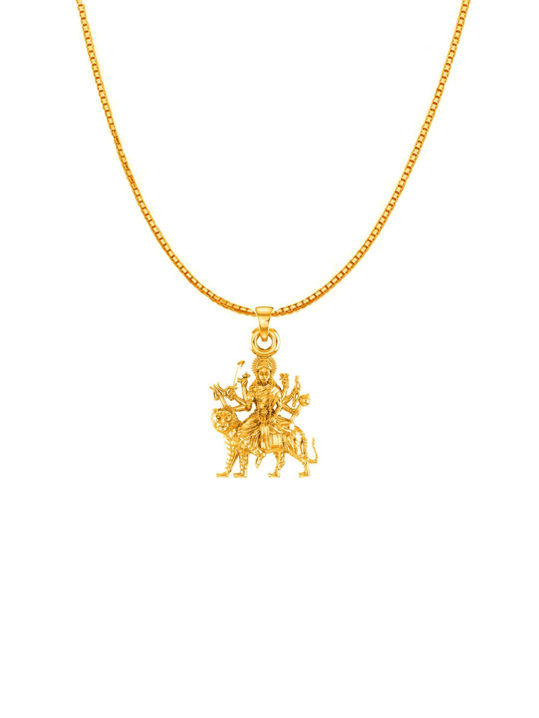 Metronaut 925 Silver 22K Gold-Plated Durga Maa Pendant With Box Chain