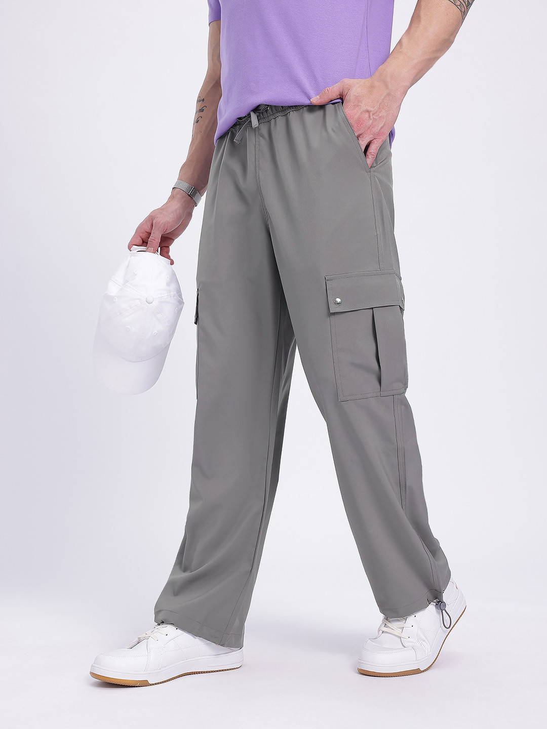 glitchez Men Rugged Layers Baggy Fit Cargo Relaxed Fit Trousers