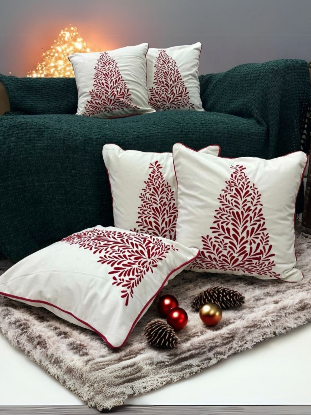 LUSHLYF Tufted Christmas Ethnic Motifs Cotton Breathable 5 Pcs Cushion Covers -18x18In