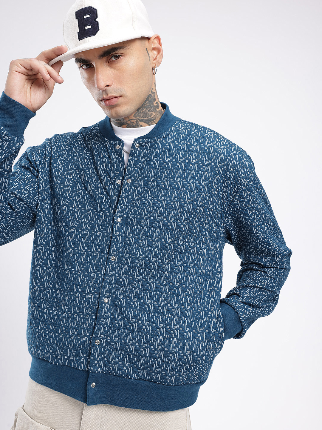 glitchez Abstract Pattern Bomber Jacket