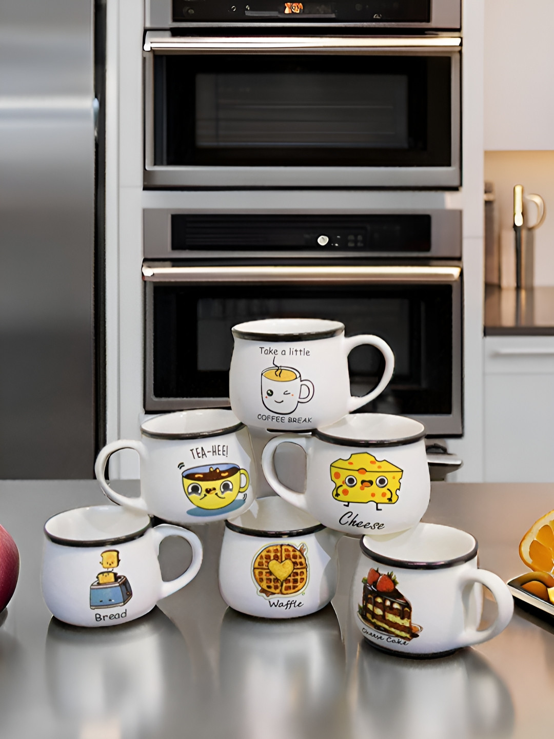 Kraftlik Handicraft Grained White Conversational Ceramic Microwave Safe 6 Piece Cup-200ml