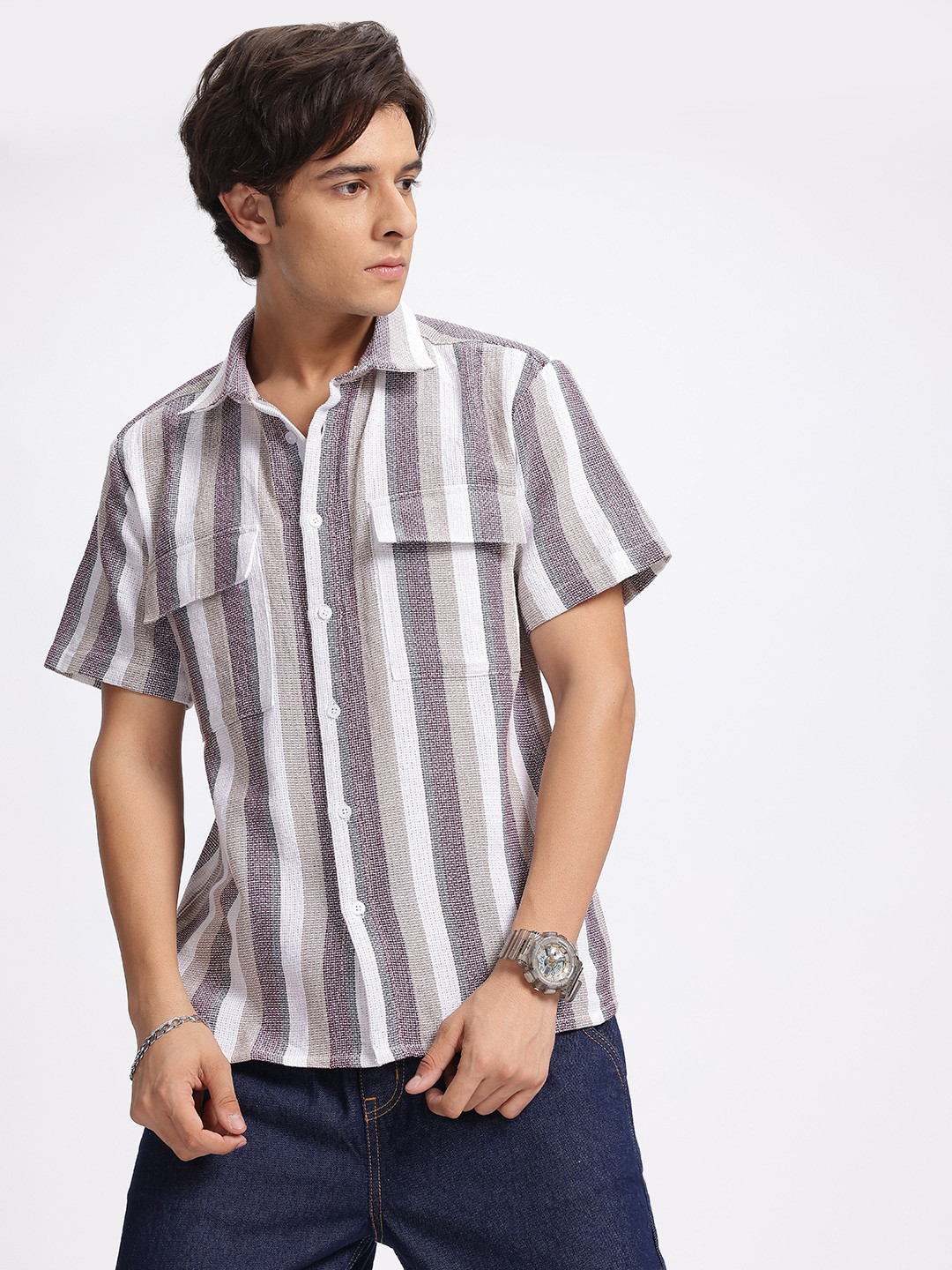 glitchez Laidback Stripes Drop-Shoulder Relaxed Shirt