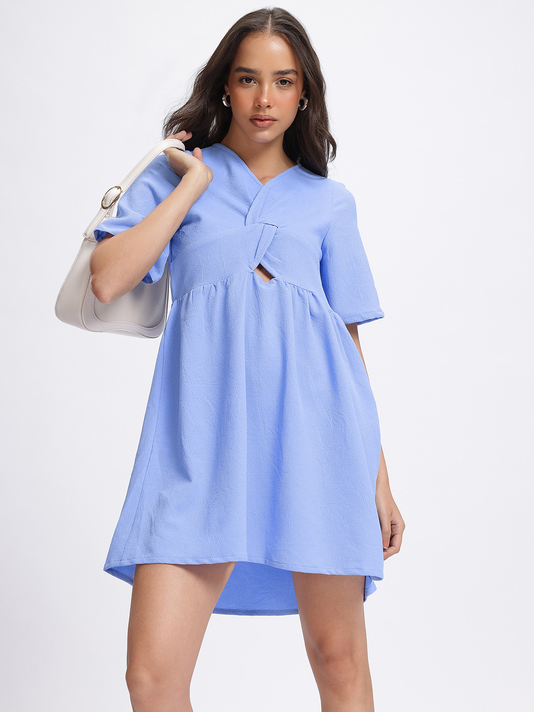 glitchez Twisted Cut-Out Textured A-Line Mini Dress