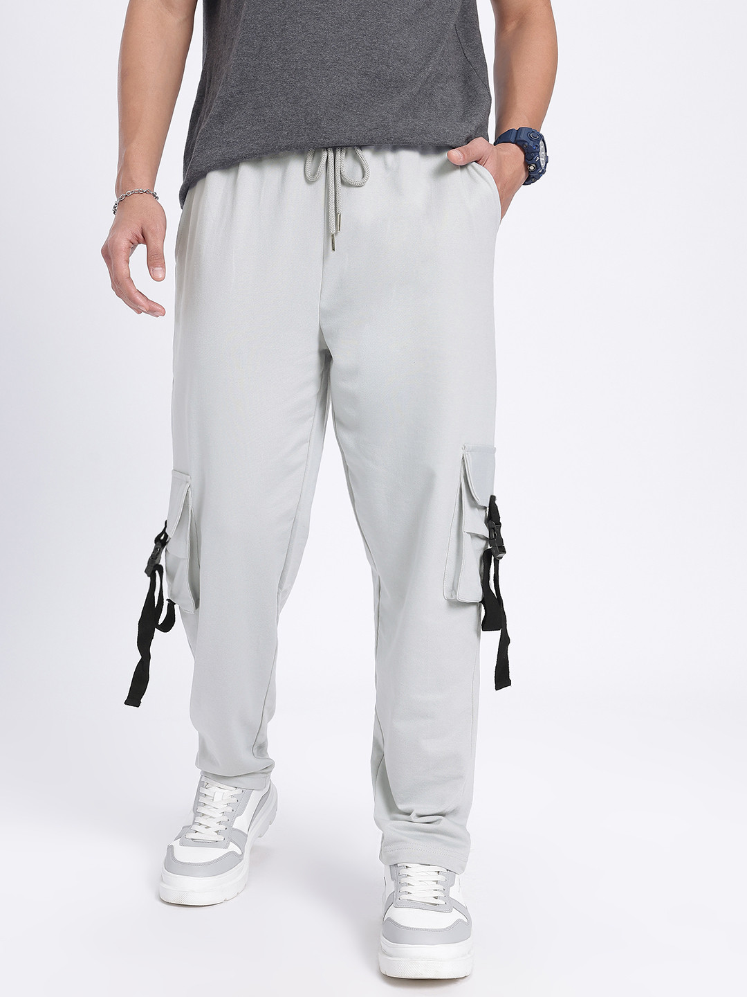 glitchez Men Terry Crew Cargo-Style Relaxed Fit Track Pants