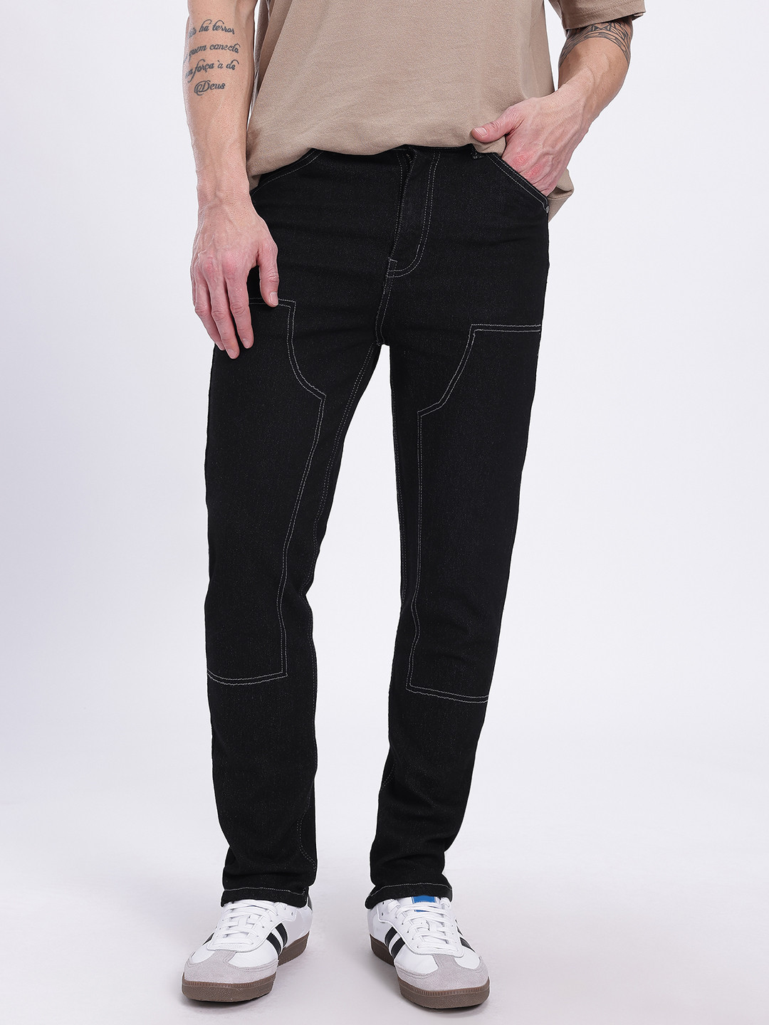 glitchez Men Contrast Stitch Straight Fit Jeans