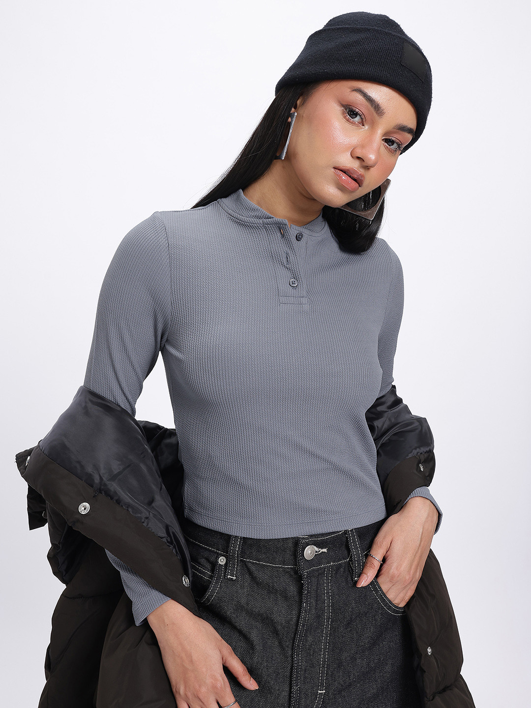 glitchez Textured Tease Slim Fit Top