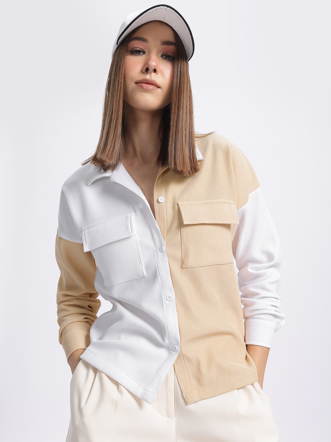 glitchez Colorblocked Pocket Detail Relaxed Fit Shirt