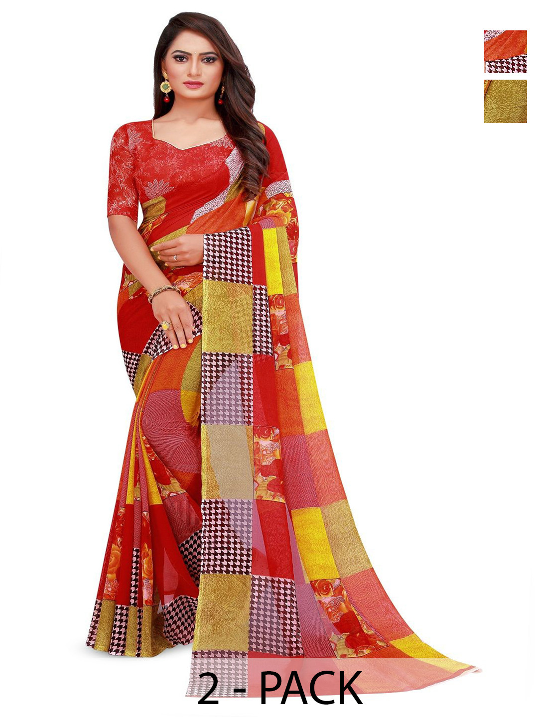 Moda Rapido Geometric Printed Pure Georgette Saree Set Of 2