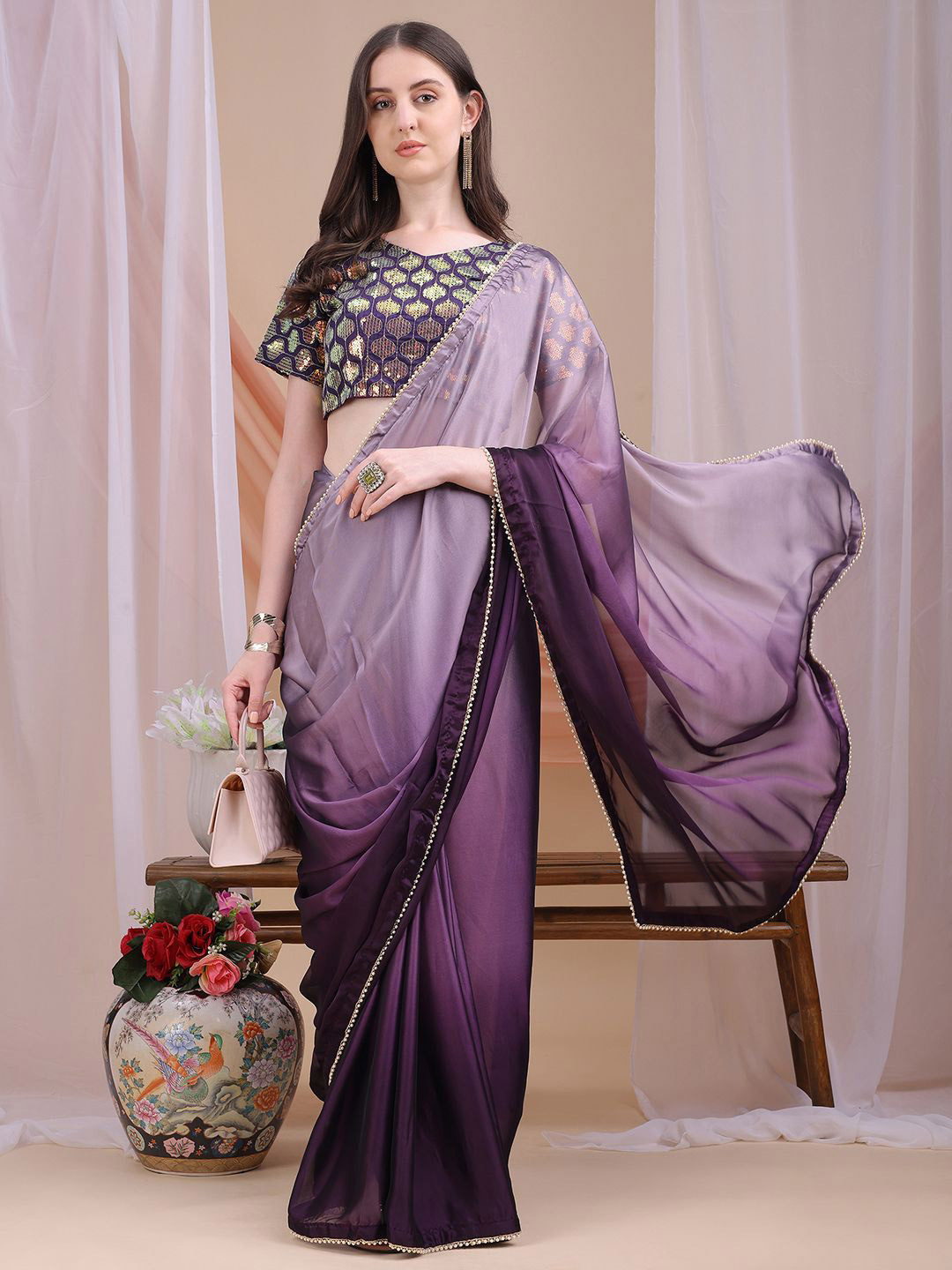 GLAMONY Ombre Beads and Stones  Saree