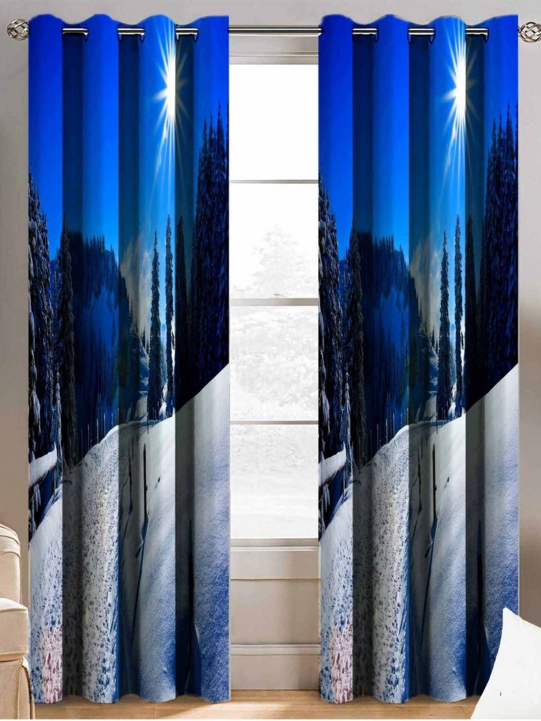 Aura Blue & Black 2 Pieces Abstract Printed Door Curtains
