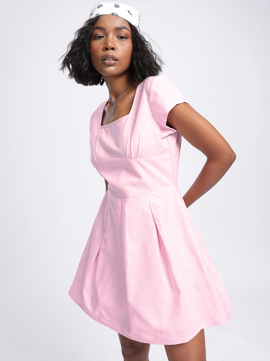 glitchez Mini A-line Dress with Gather-Detail