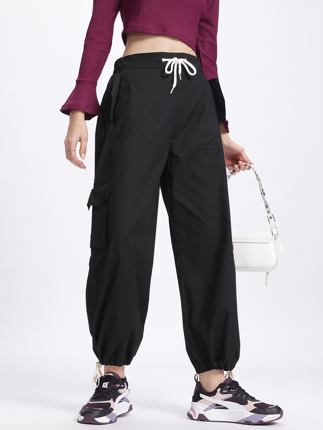 glitchez Women Relaxed Fit Cargo Joggers with Drawstring Hem