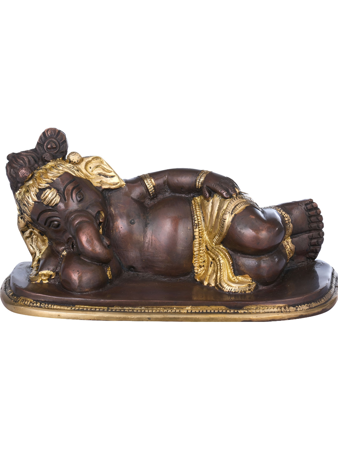 Exotic India Relaxing Ganesha Brown Brass Metallic Living Room Medium Showpiece - 3 Inches