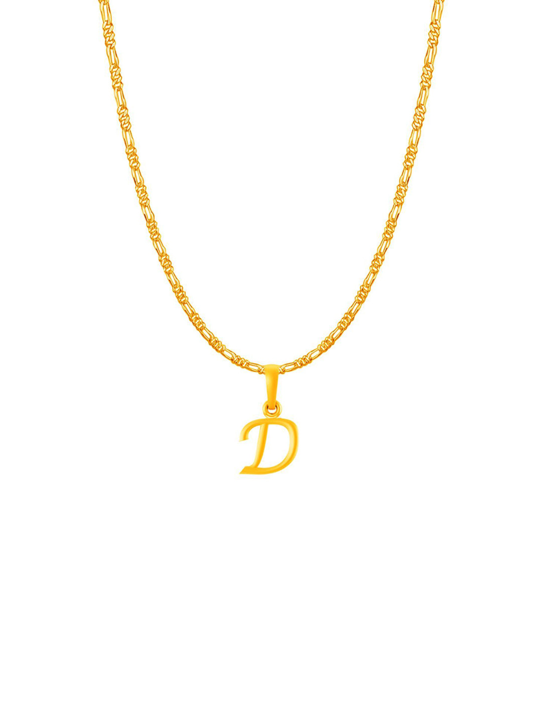 Metronaut Men 92.5 Sterling Silver 22KT Gold-Plated D Alphabet Pendant with Figaro Chain