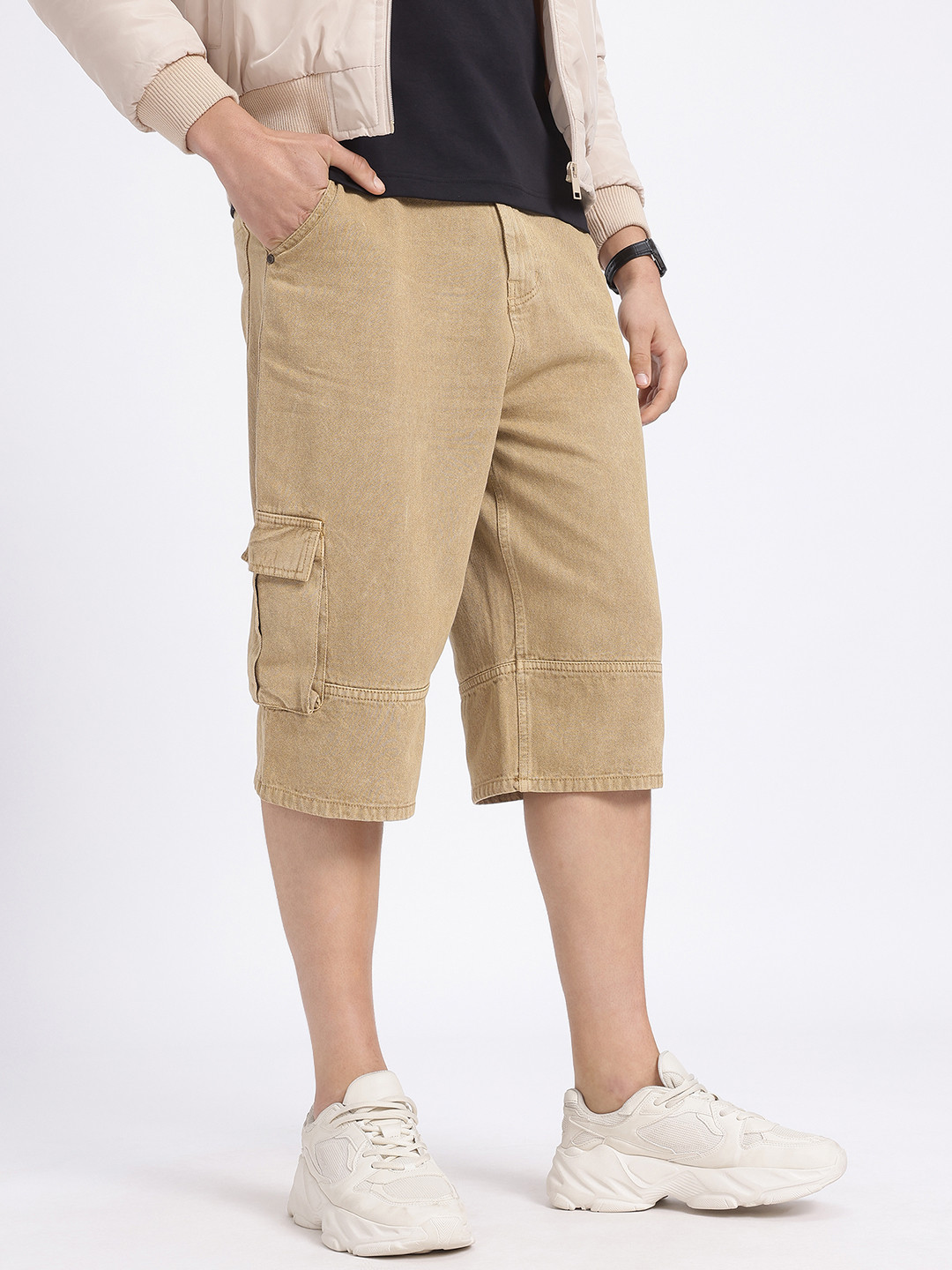 glitchez Men Oversized Denim Cargo Shorts